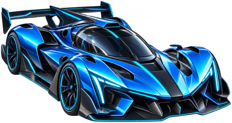 Team Blue's car, front three-quarter view